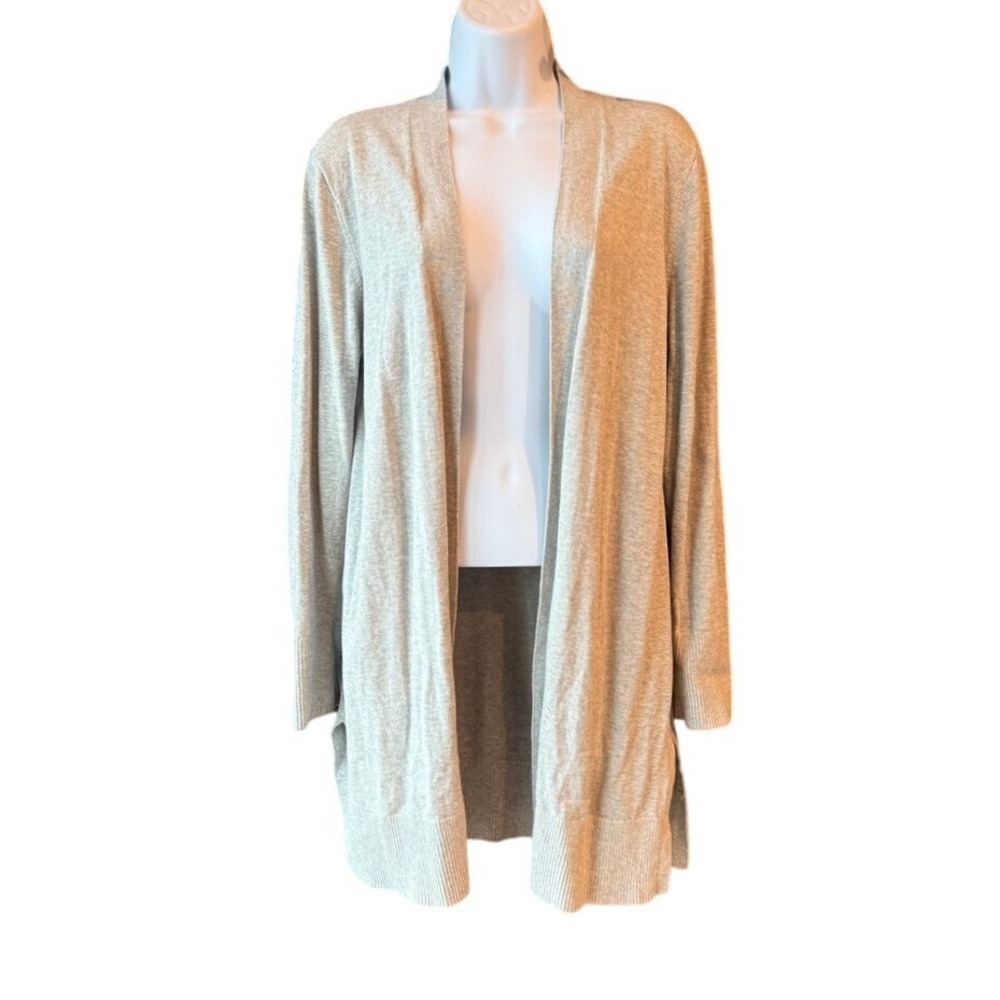 LAND'S END Open Front Cardigan Sweater Light Gray Sz Medium Layering Essential